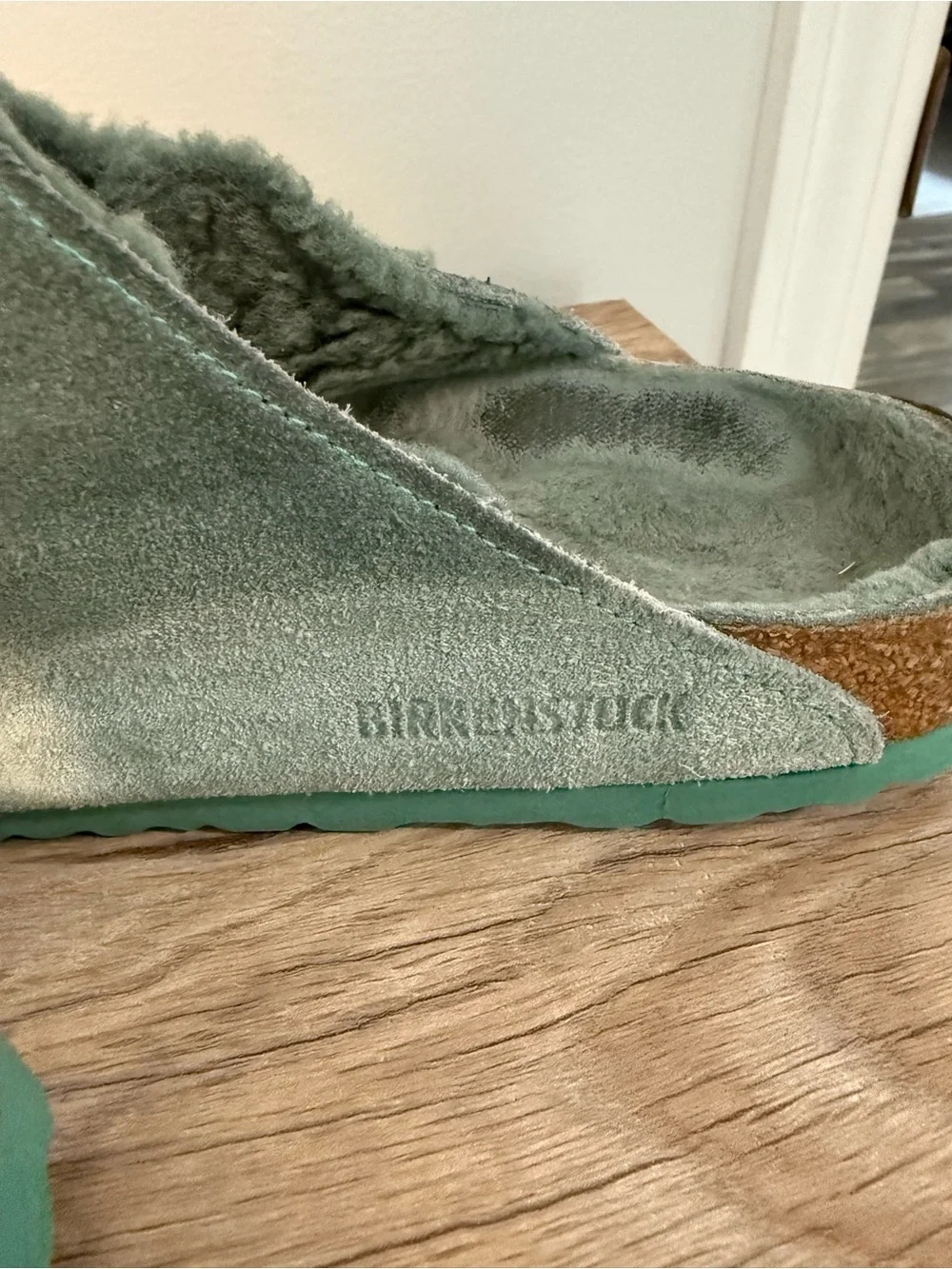 Birkenstock Teal Suede Two-Strap Plush Footbed Sandals